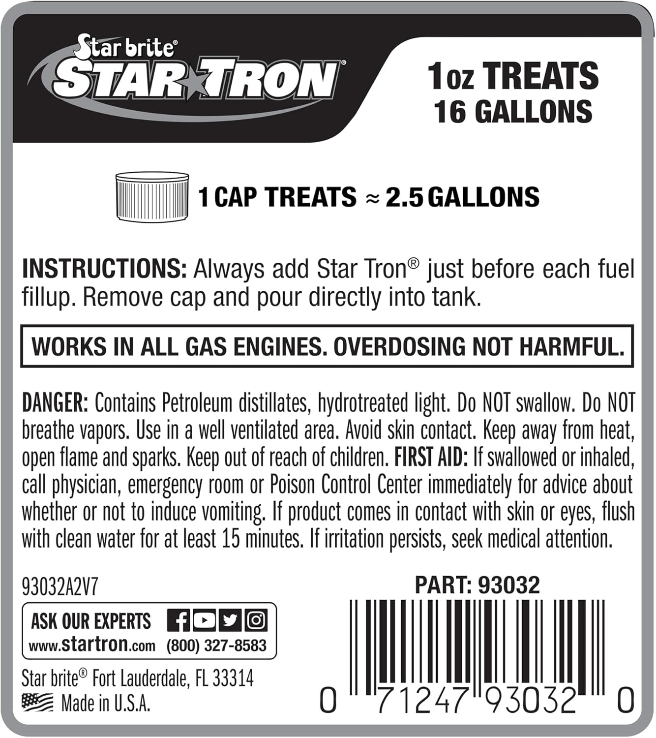 STAR BRITE Star Tron Enzyme Fuel Treatment - Concentrated Formula 32 Fl. Oz. – Treats up to 512 Gallons - Fuel Stabilizer & Treatment